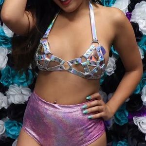 Sexy Bondage Holographic Hollow Out Crop Top Women Link Chain Bondage